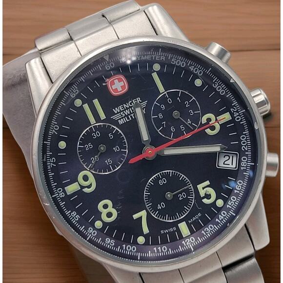 WENGER Swiss Army Men COMMANDO CHRONOGRAPH Black Sunburst Watch Military - Picture 2 of 16